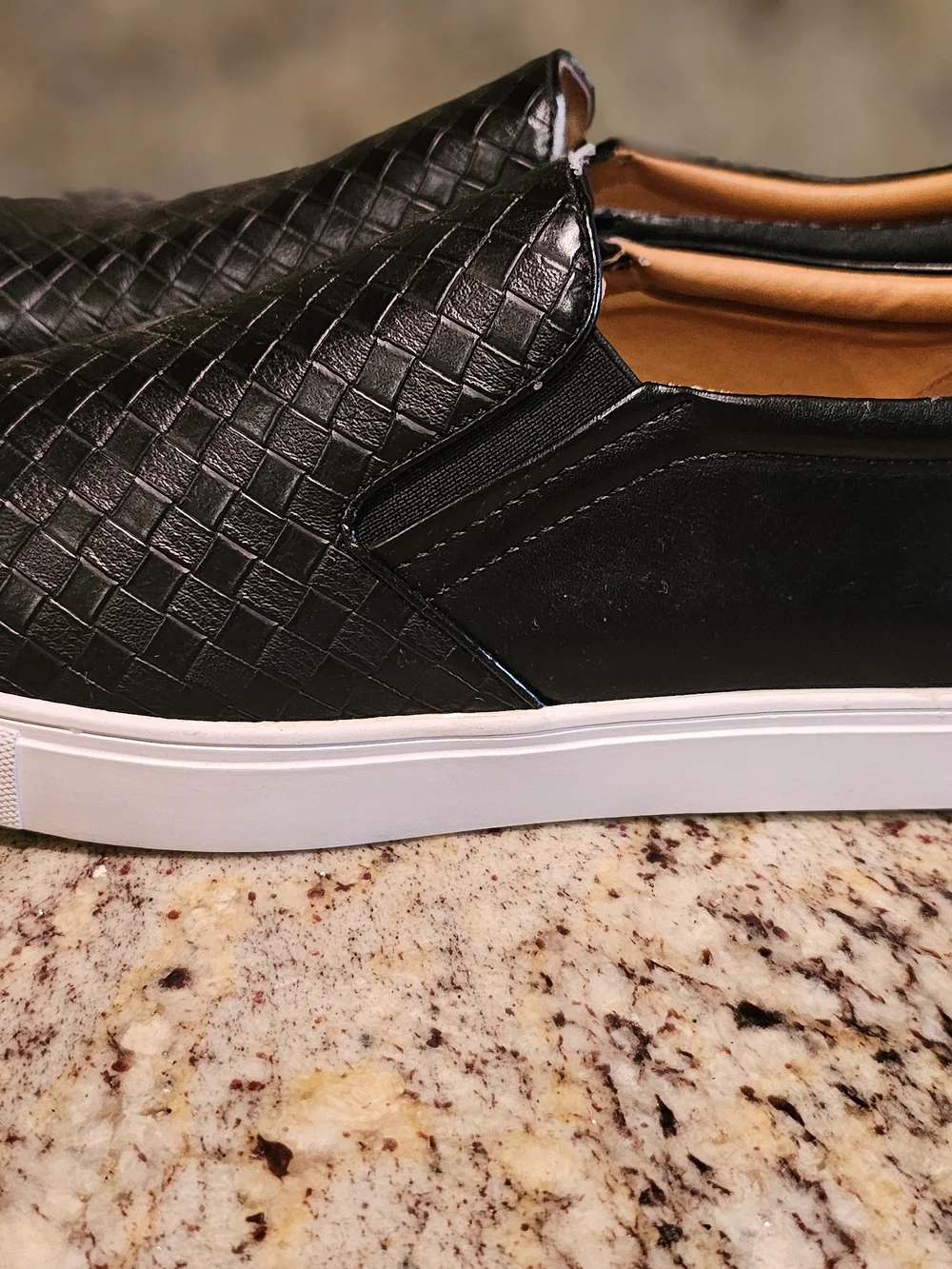 Men's Black Woven Leather Slip-On Loafers